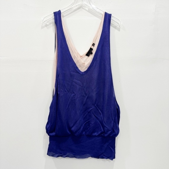 Ted Baker London Mesh Knit Tank Midi Dress Tunic Top Purple Cream - Picture 1 of 9